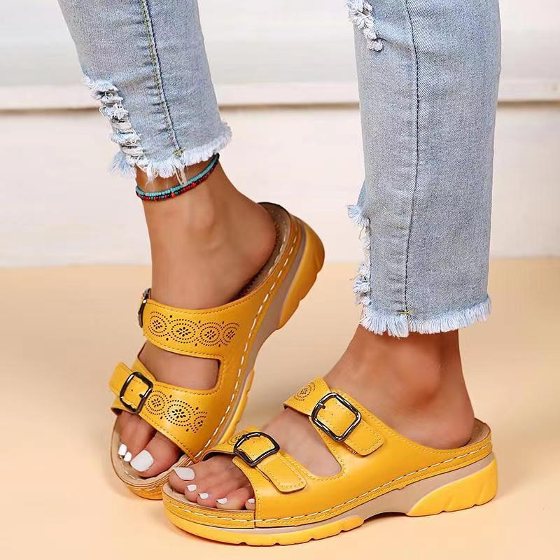 Women's Orthopedic Slide Sandals with Adjustable Buckles and Cushioned Sole
