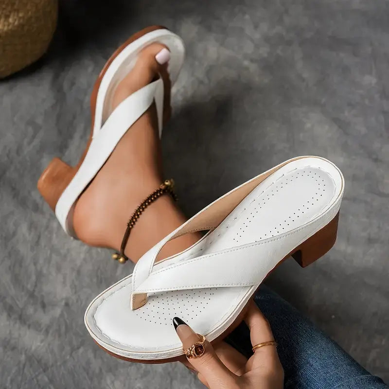 Women's Block Heel Slip-On Sandals with Cushioned Footbed