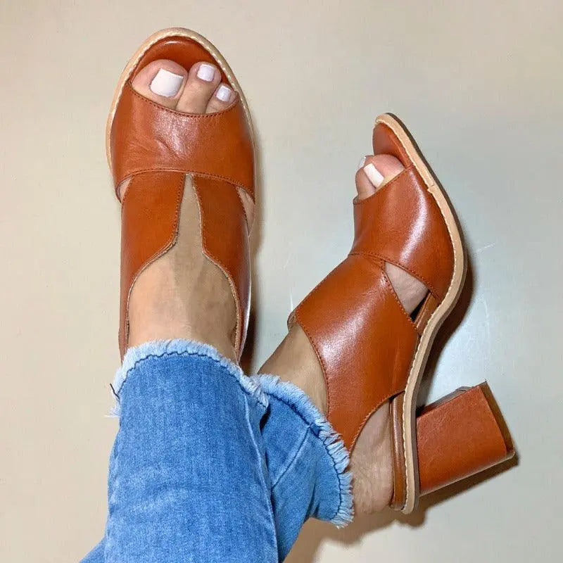 Women's Open-Toe Block Heel Sandals with Cutout Design