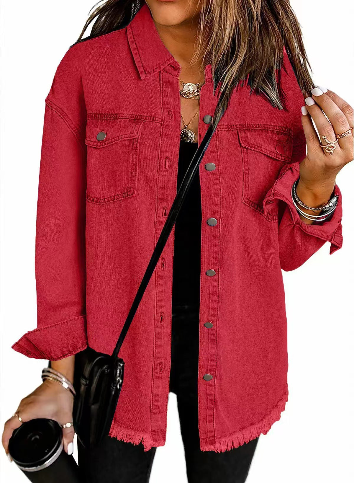 Lurena – Fringed Button-Up Denim Jacket