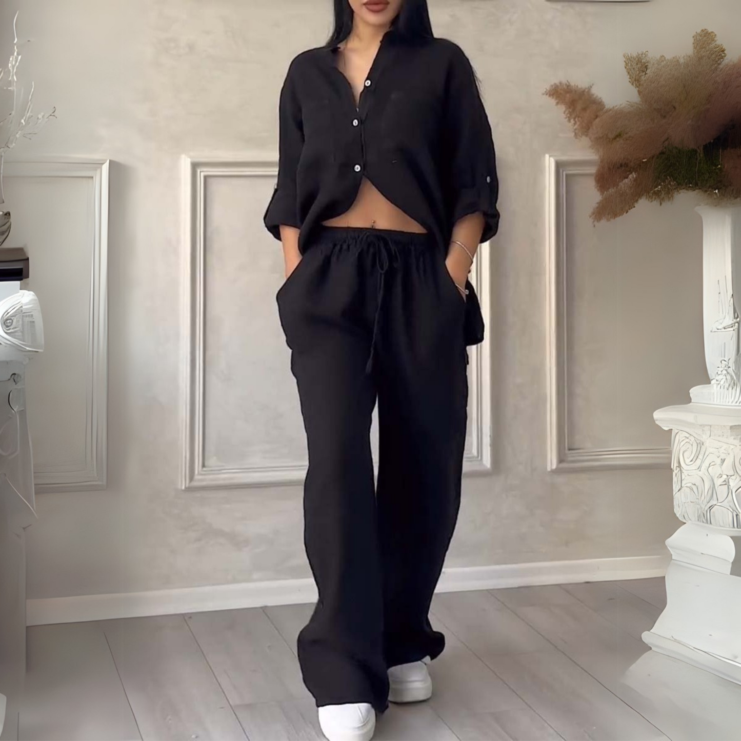 Fara - Luxe Cotton & Linen Ensemble – Shirt & Trousers Set