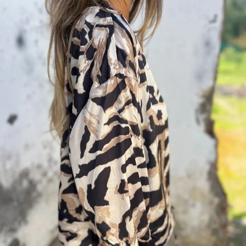 Marguerite | Zebra Print Aviator Jacket with Zipper