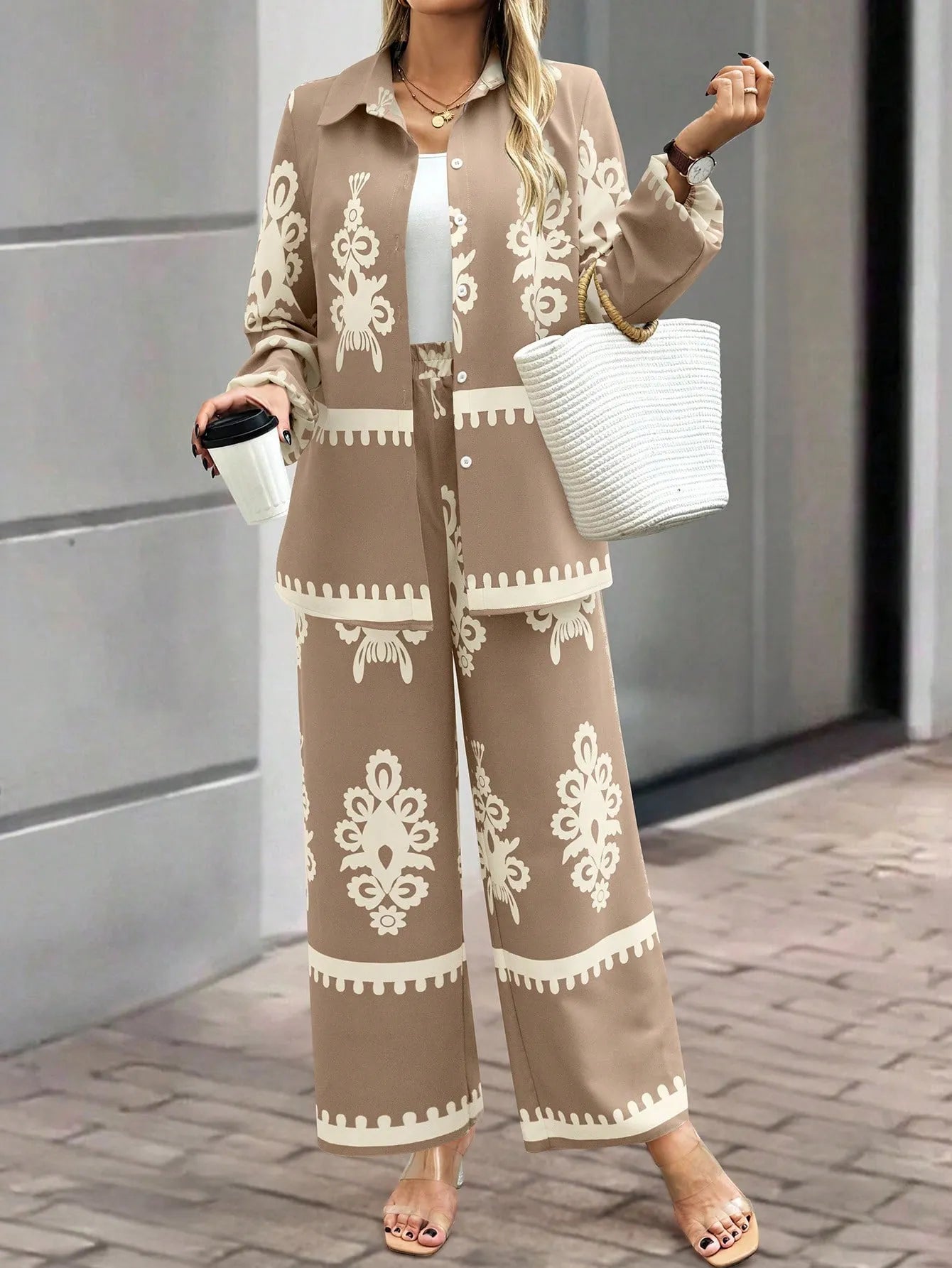 Women’s Printed Two Piece Set Loose Top Pants