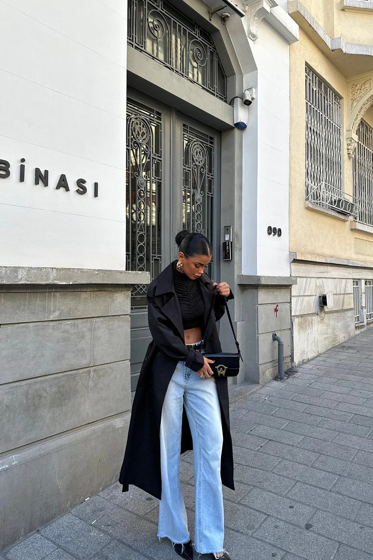 Nora® | Black elegant women's trench coat