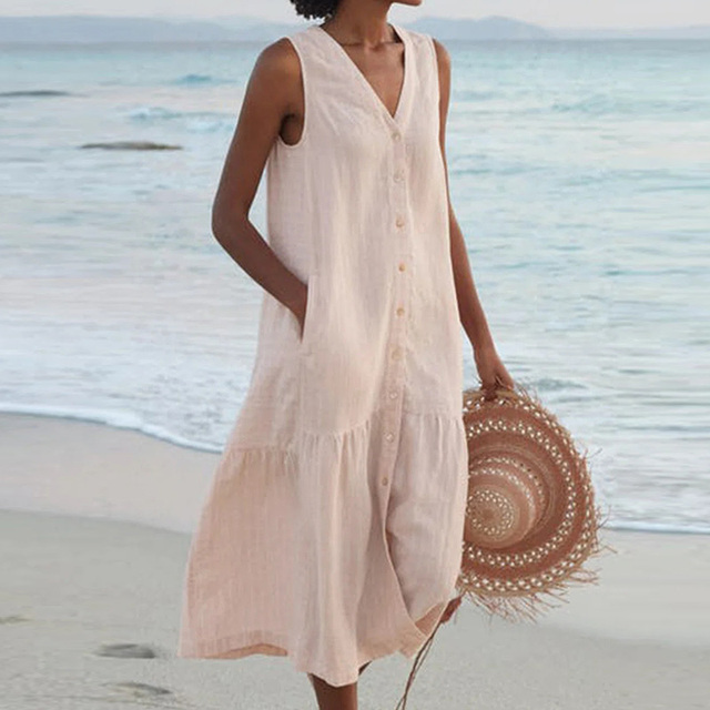 Merrin – Sleeveless Buttoned Midi Dress
