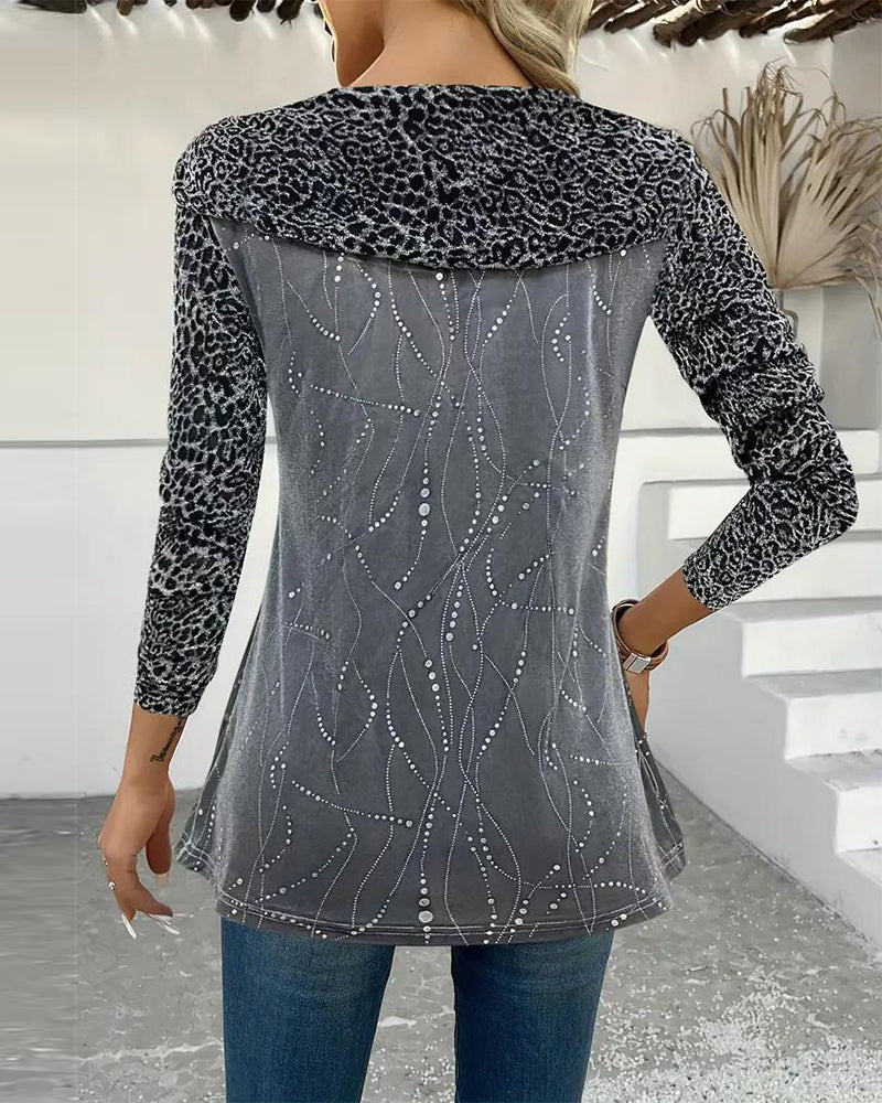 Long Sleeve Leopard Print Top