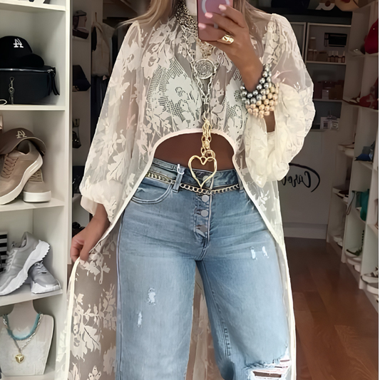 Round Neck Lace High Low Top Elegant Casual Blouse