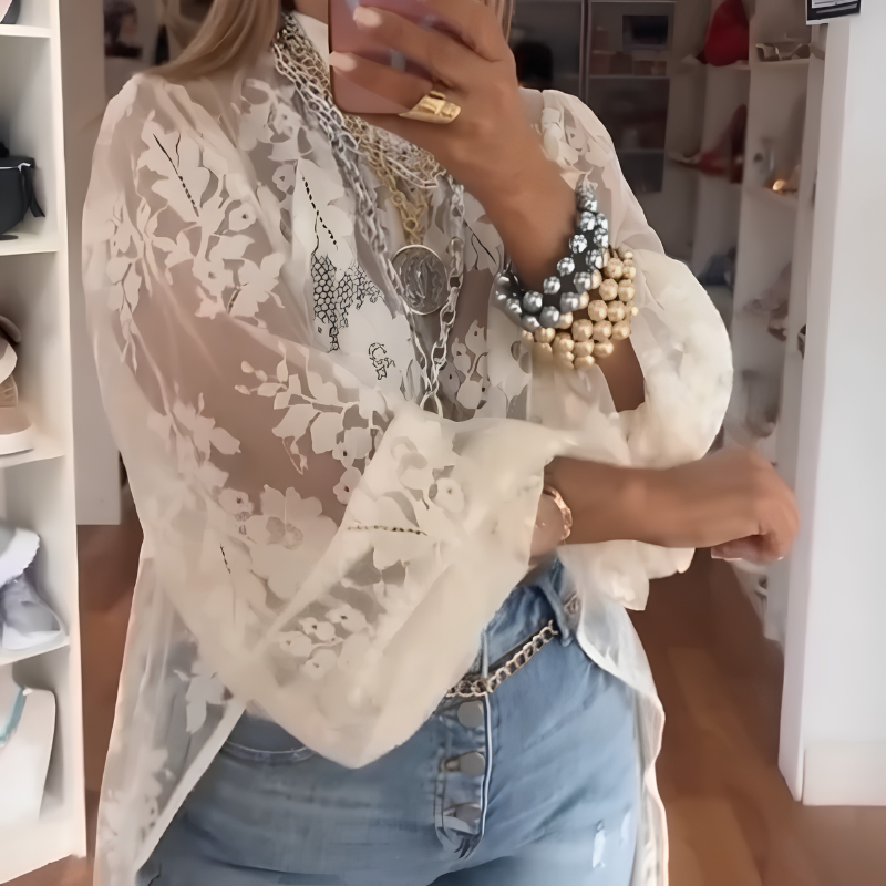 Round Neck Lace High Low Top Elegant Casual Blouse