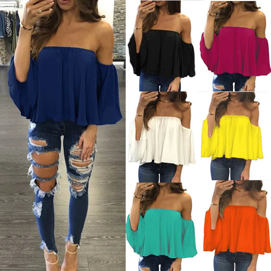 Women’s Off Shoulder Top Loose Fit Casual T Shirt