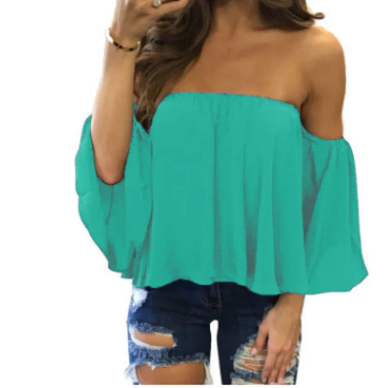 Women’s Off Shoulder Top Loose Fit Casual T Shirt
