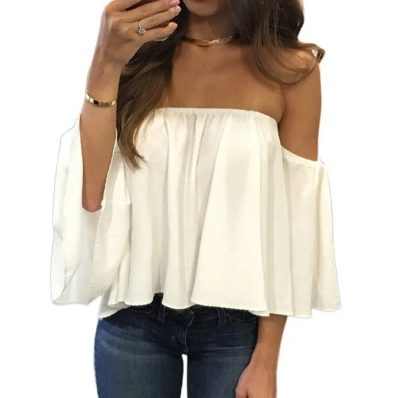 Women’s Off Shoulder Top Loose Fit Casual T Shirt