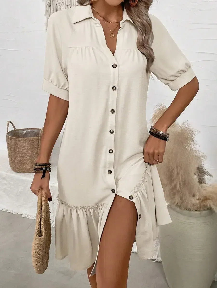 Aliyah – Button-Down Ruffle Hem Dress