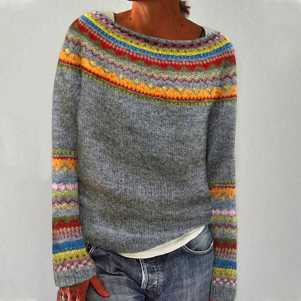 Women's colorful knit sweater for cozy autumn vibes