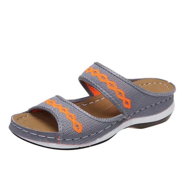 Women's Double Strap Casual Sandals with Embroidered Detailing