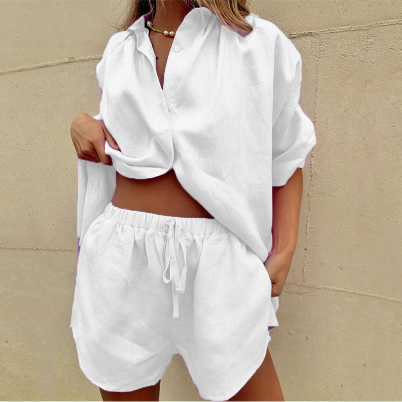 Jessica – Relaxed Button-Up Shirt and Shorts Set