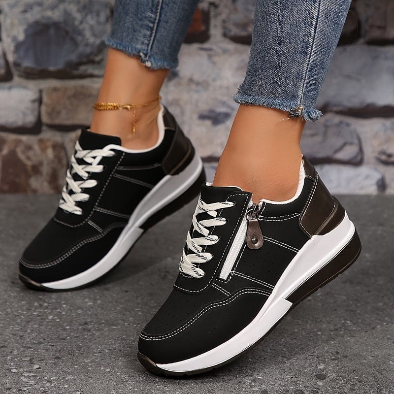 Women's Supportive Platform Sneakers with Zip and Lace Design