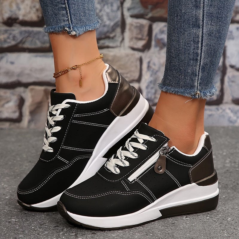 Women's Supportive Platform Sneakers with Zip and Lace Design