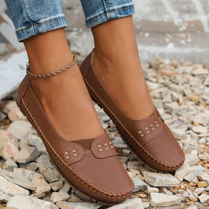 Women's Slip-On Shoes with Perforated Detailing and Cushioned Insole