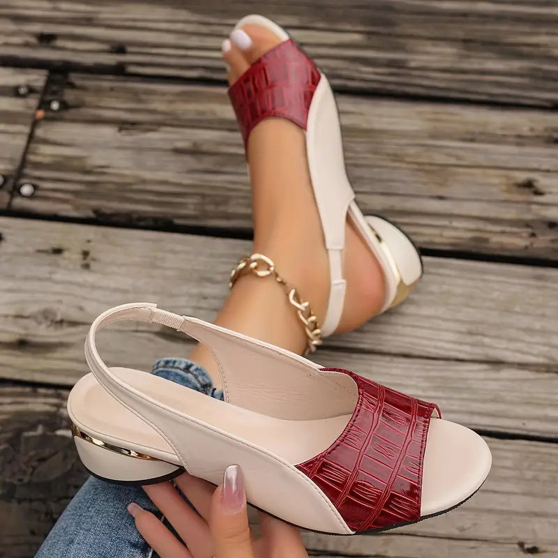 Women's Peep Toe Slingback Sandals with Textured Front and Low Heel