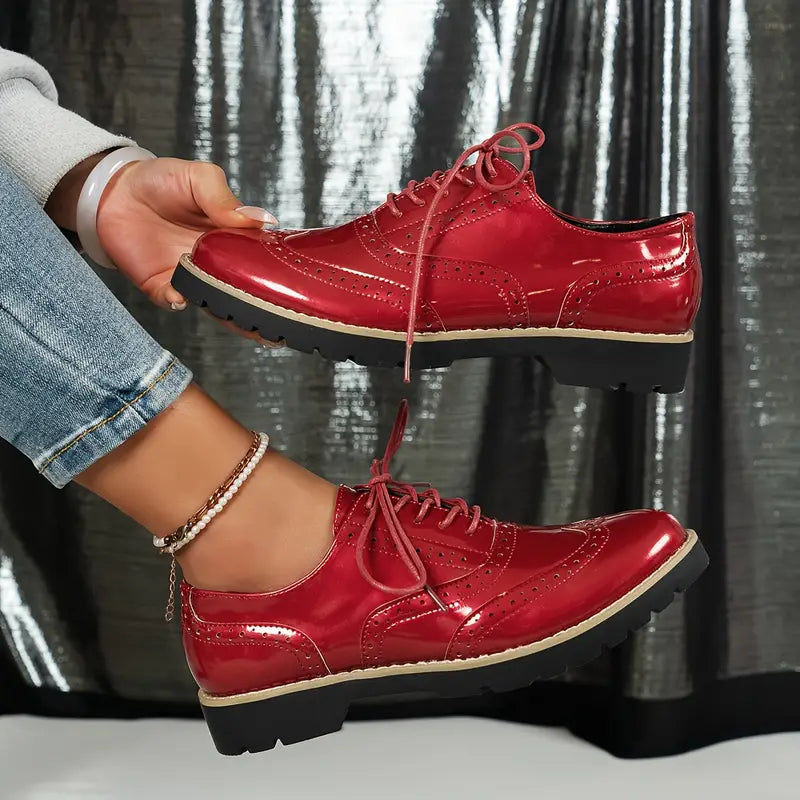 Women's Glossy Lace-Up Shoes
