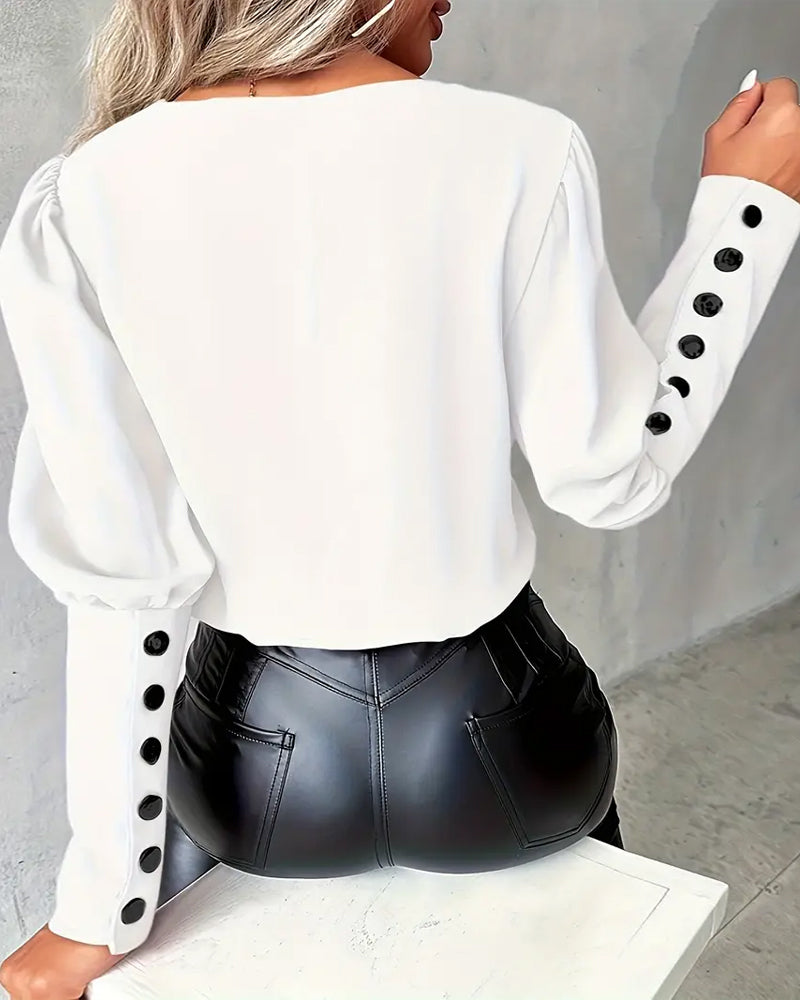 Contrast Color V-Neck Horsehair Sleeve