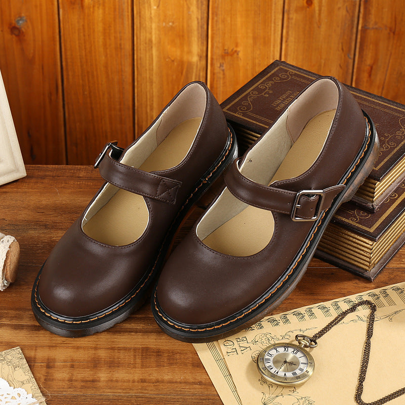 Women's Retro Buckled Mary Jane Shoes with Low Heel Design