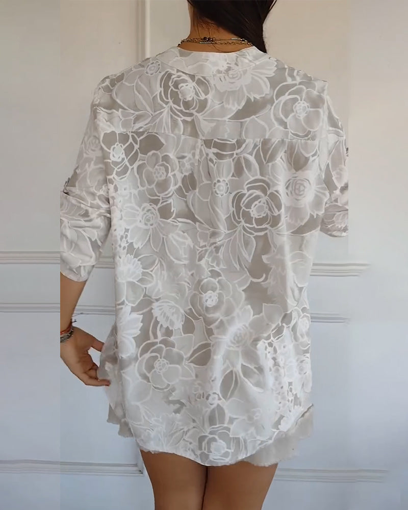 Kelya | Loose Floral Print Blouse with Glitter Details