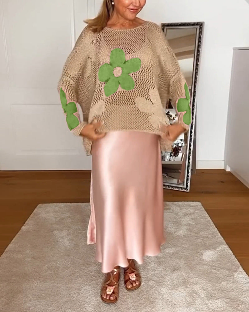 Hollow Pattern Sweater with Floral Motifs