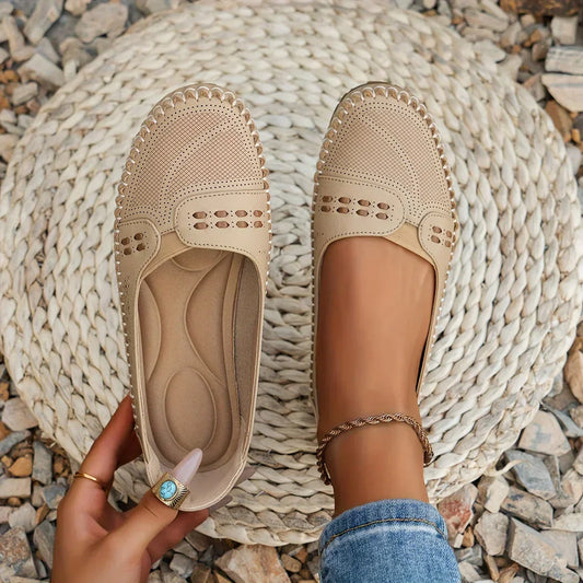 Women's Slip-On Shoes with Perforated Detailing and Cushioned Insole
