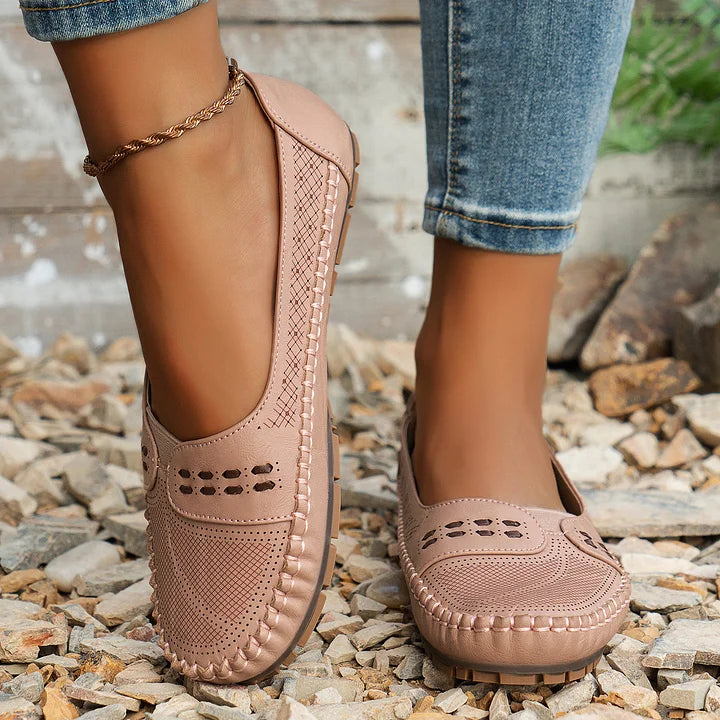 Women's Slip-On Shoes with Perforated Detailing and Cushioned Insole