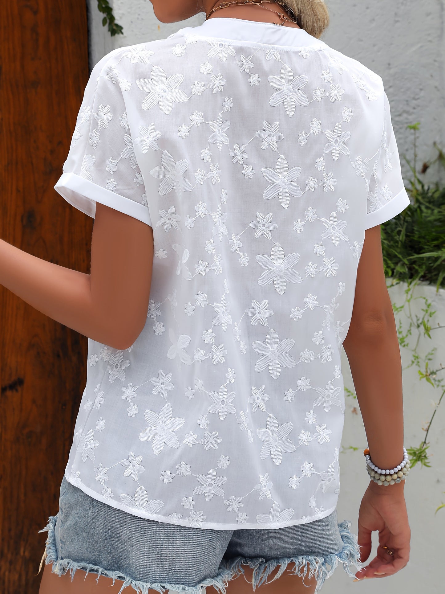 Jasmine – Embroidered Button Neck Blouse