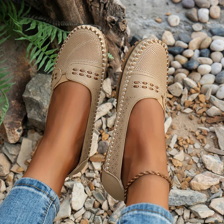 Women's Slip-On Shoes with Perforated Detailing and Cushioned Insole