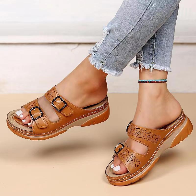 Women's Orthopedic Slide Sandals with Adjustable Buckles and Cushioned Sole