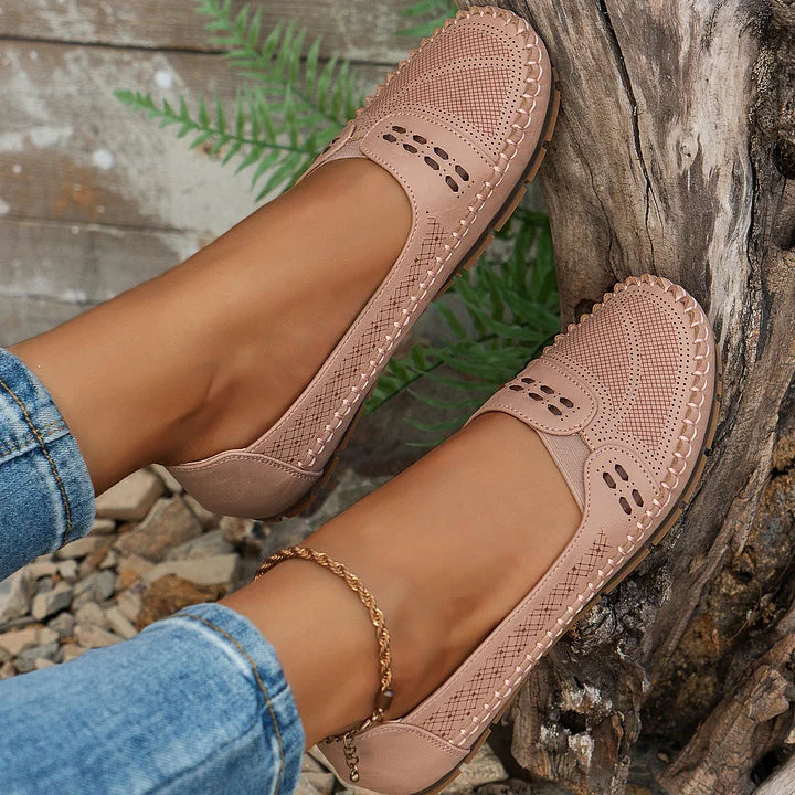 Women's Slip-On Shoes with Perforated Detailing and Cushioned Insole