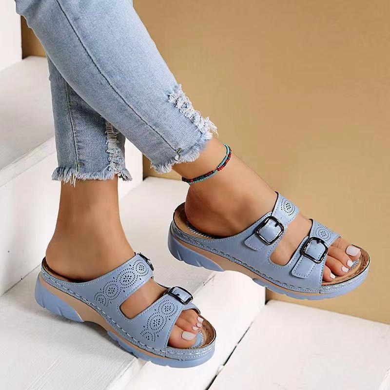 Women's Orthopedic Slide Sandals with Adjustable Buckles and Cushioned Sole