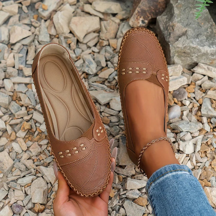Women's Slip-On Shoes with Perforated Detailing and Cushioned Insole