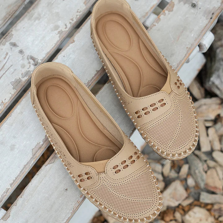 Women's Slip-On Shoes with Perforated Detailing and Cushioned Insole