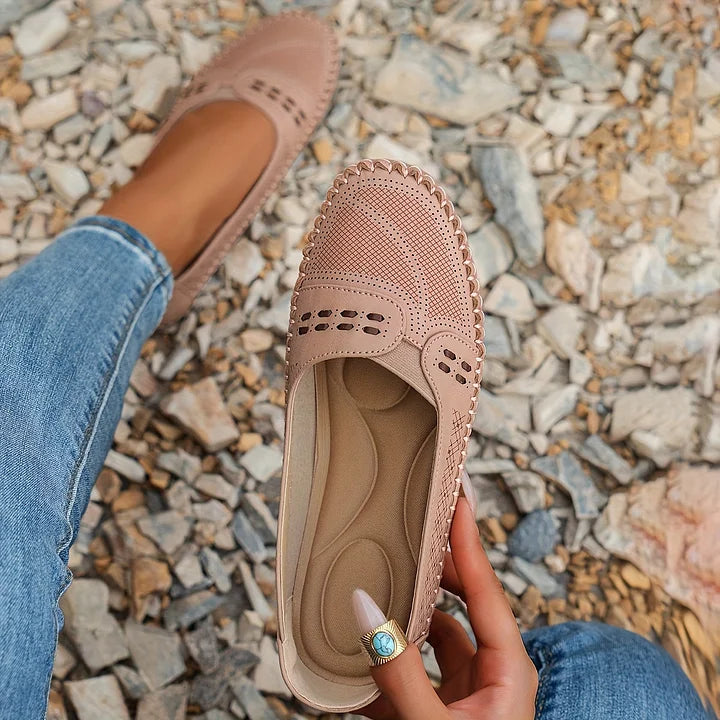 Women's Slip-On Shoes with Perforated Detailing and Cushioned Insole