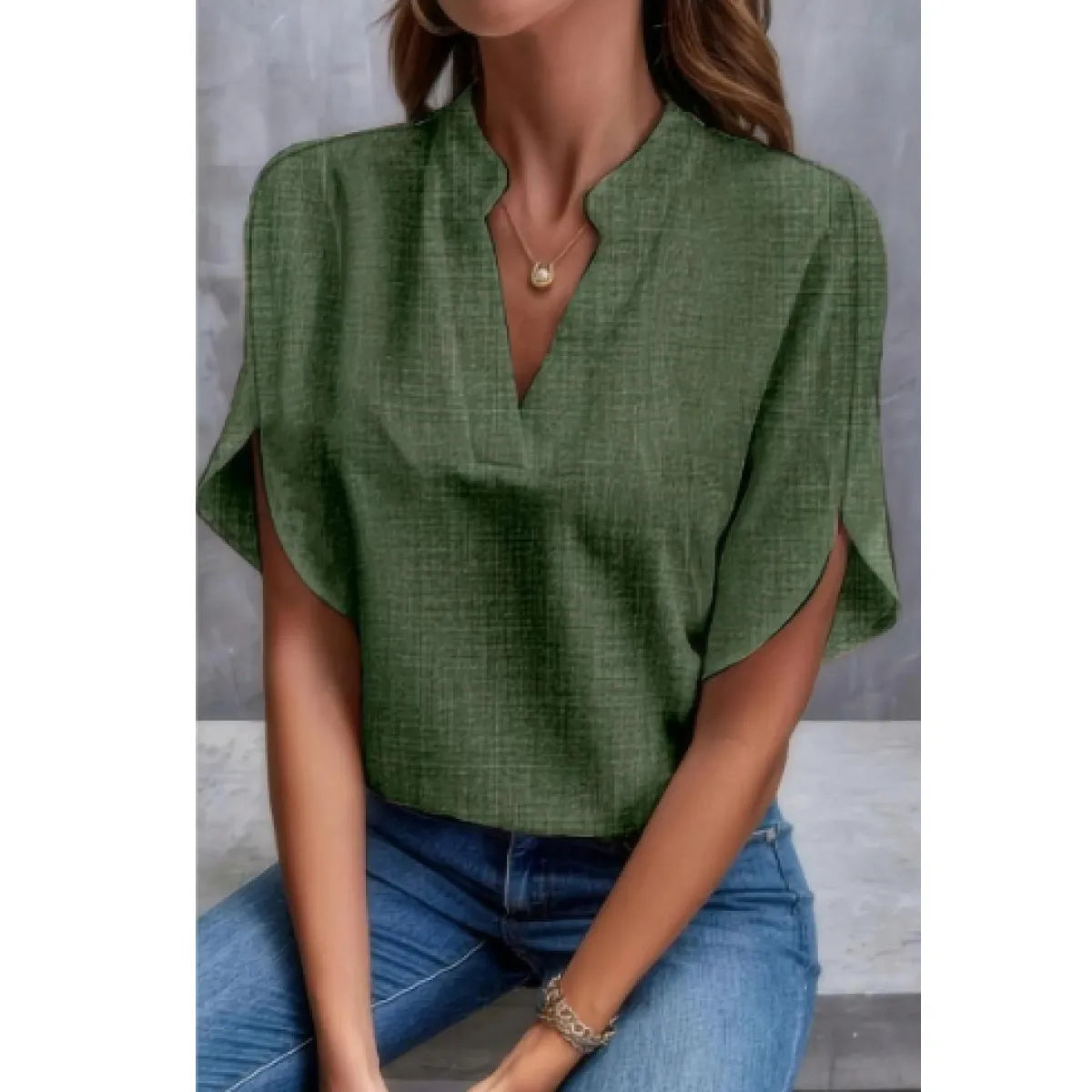 Women’s V Neck Chiffon Blouse Short Sleeve Lightweight