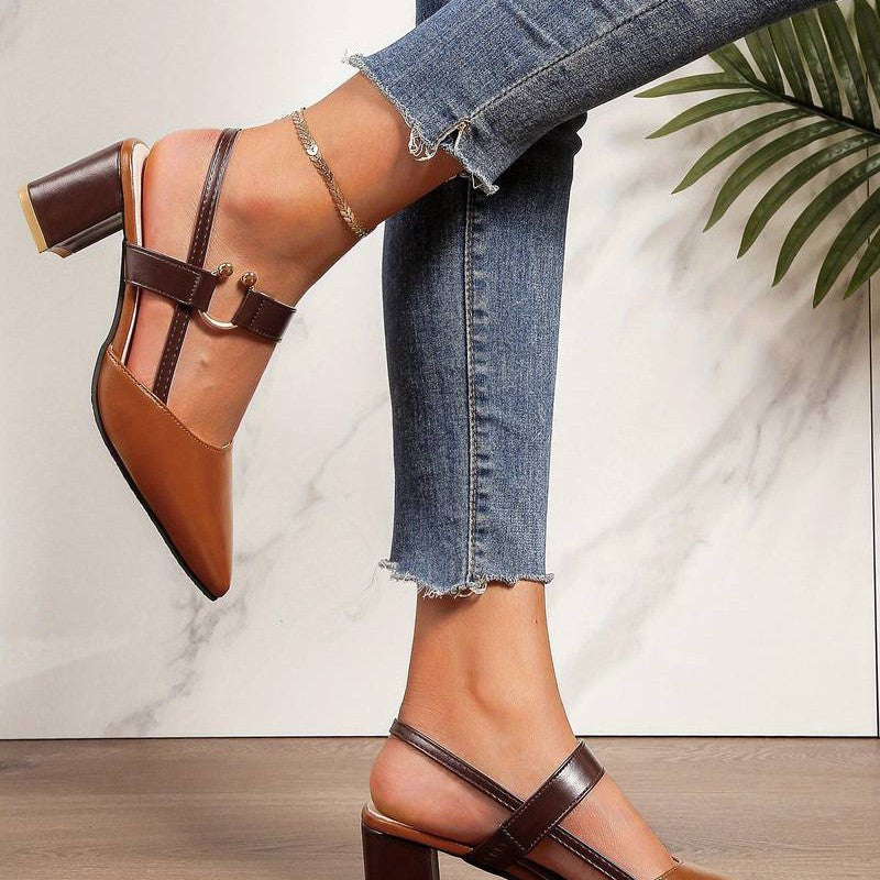 Women’s Orthopedic Block Heels – Stylish Pointed Toe Slingbacks