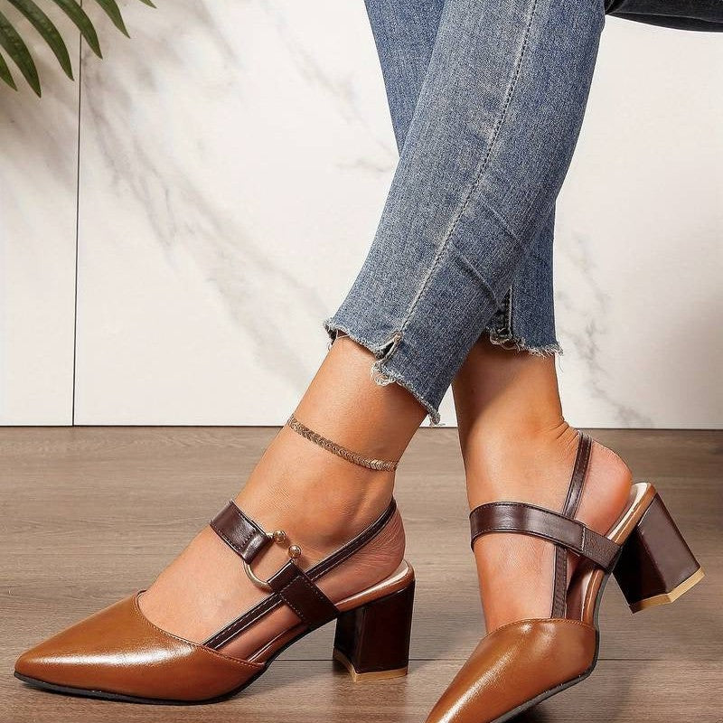 Women’s Orthopedic Block Heels – Stylish Pointed Toe Slingbacks