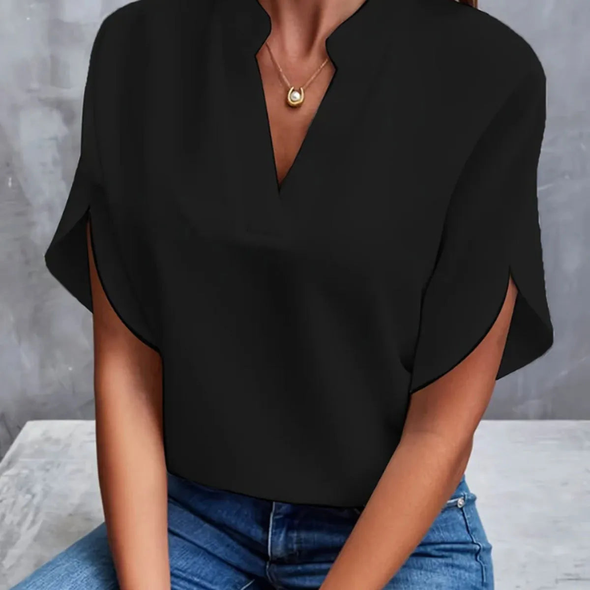 Women’s V Neck Chiffon Blouse Short Sleeve Lightweight