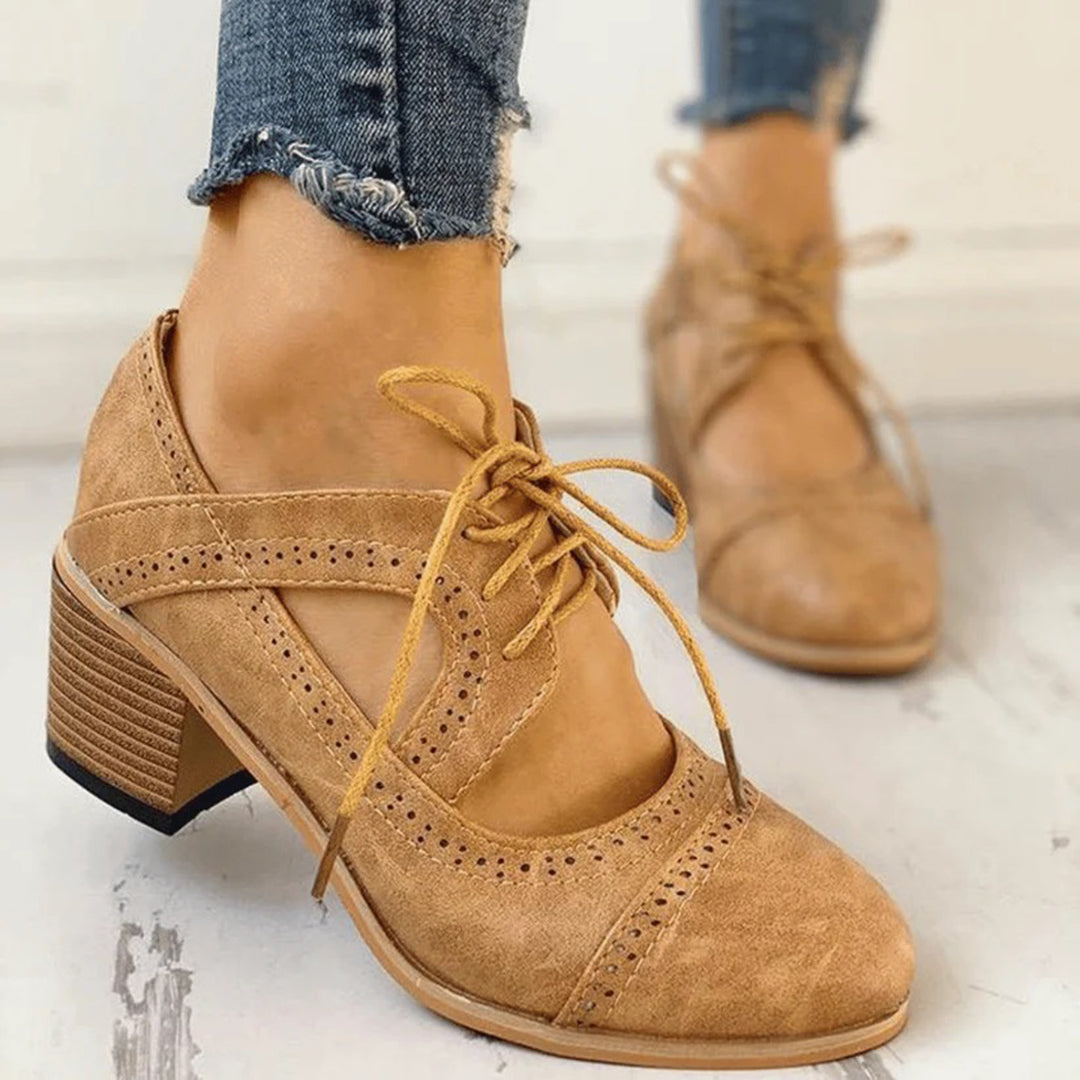 Women's Retro Oxford Heels with Cutout Detail and Block Heel