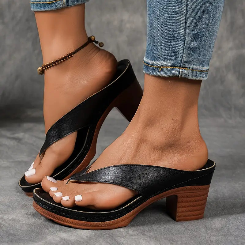 Women's Block Heel Slip-On Sandals with Cushioned Footbed