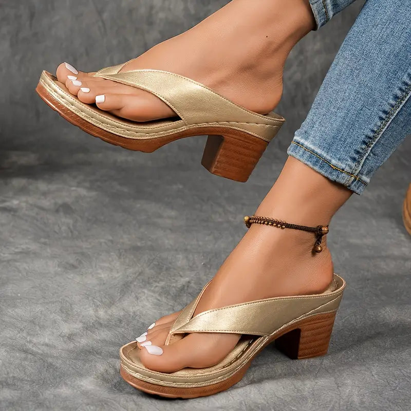 Women's Block Heel Slip-On Sandals with Cushioned Footbed