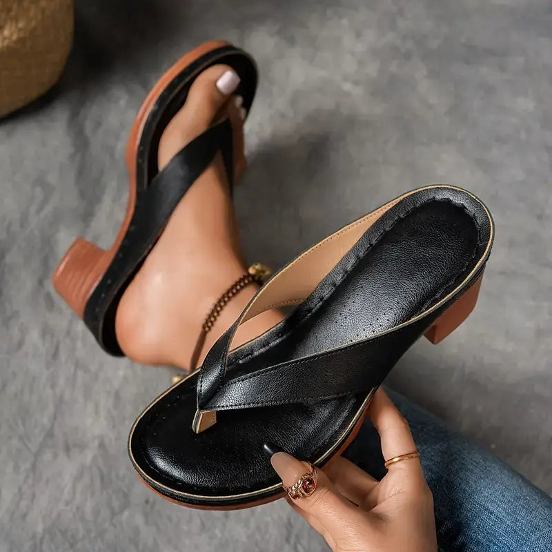 Women's Block Heel Slip-On Sandals with Cushioned Footbed