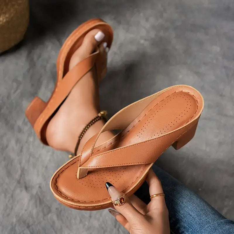 Women's Block Heel Slip-On Sandals with Cushioned Footbed