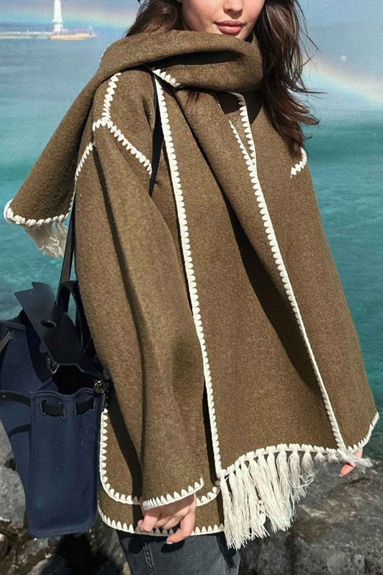 Doris | Fringed hem with shawl coat