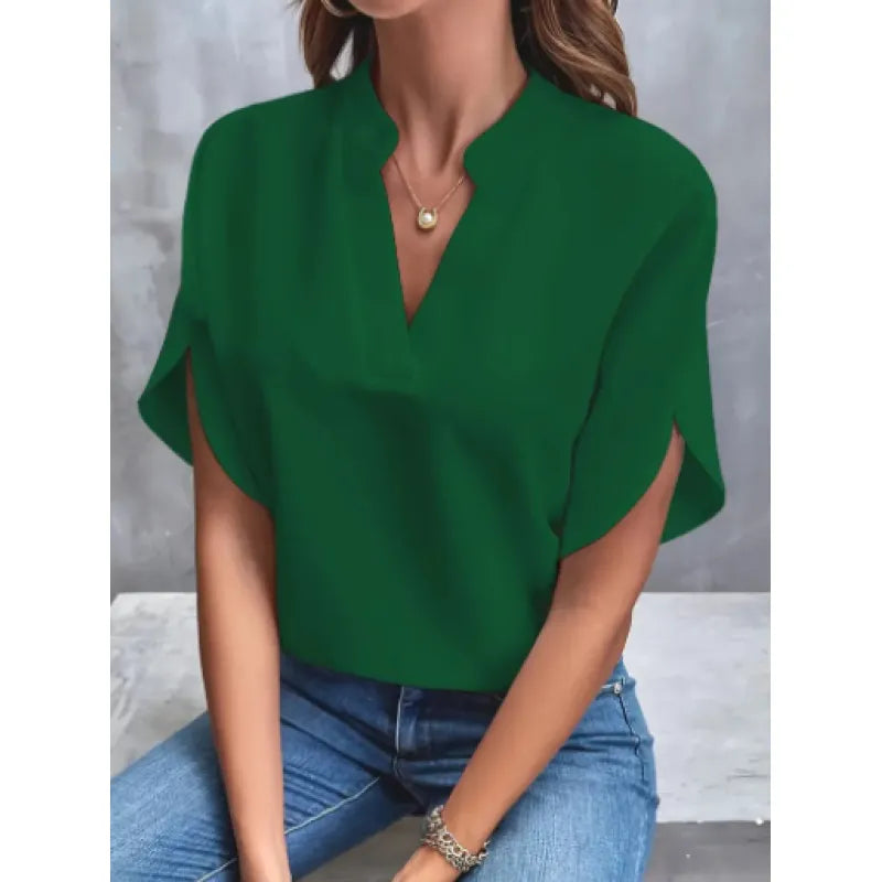 Women’s V Neck Chiffon Blouse Short Sleeve Lightweight