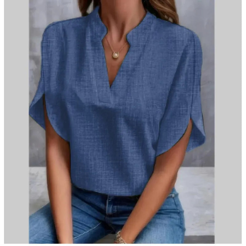 Women’s V Neck Chiffon Blouse Short Sleeve Lightweight